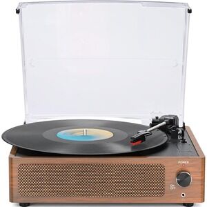 Retro Turntable Vinyl Record Player Bluetooth AUX RCA 3-Speed Built-in Speaker